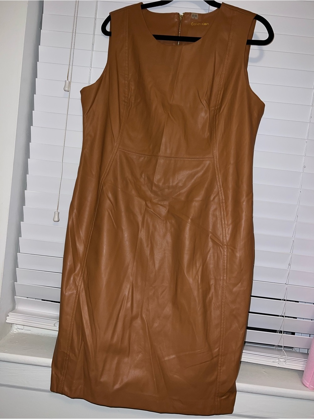 Calvin Klein Tan Faux Leather Sheath Dress